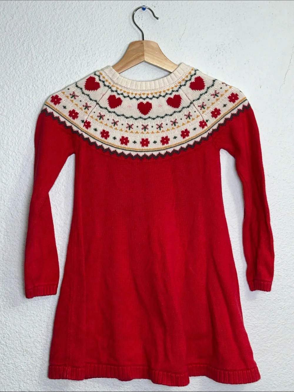 Hanna‎ Andersson Sweater Dress Fairisle Red Long Sleeve Holiday Youth Girls 6/7